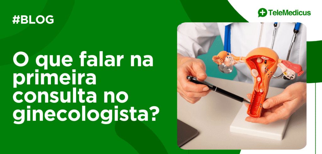 Modelo anatômico do útero utilizado por médico para explicar saúde feminina e temas abordados na primeira consulta no ginecologista.